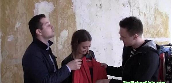  Russian tries clothes before fucked two men